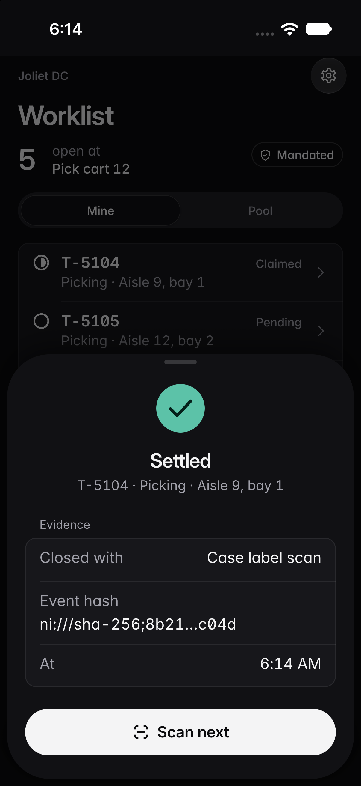 Settled: T-5104 closed by a case label scan